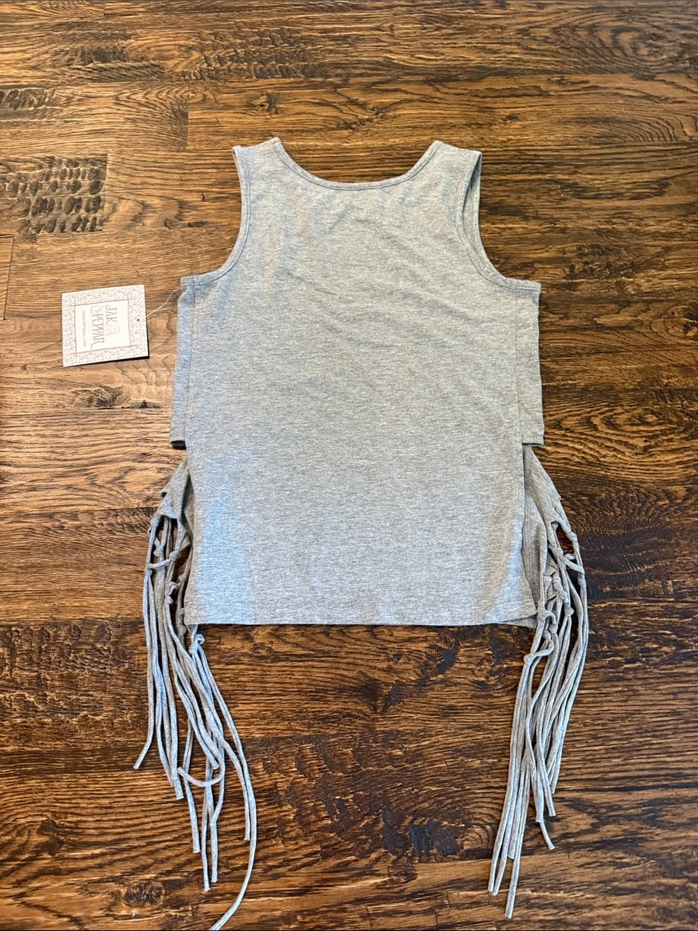 NWT Gray Sleeveless Fringe Tank Top